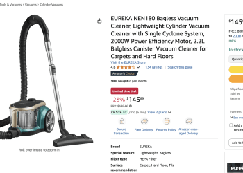 Amazon: EUREKA NEN180 Bagless Vacuum Cleaner- Was: $189.00, now $145.89